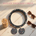 Wildflower Car Steering Wheel Cover + 2 Cute Floral Car Coasters 15 Inch | Multicolor Wildflower Steering Wheel Cover Anti-Slip Breathable Universal for Suitable for Men Women
