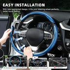 3pcs Carbon Fiber Anti-Skid Steering Wheel Cover, Waterproof Design, Universal Fit for 14-16 Inch Car Wheel Cover, Interior Car Accessories for Jeeps, SUVs, Trucks (Glossy Blue)