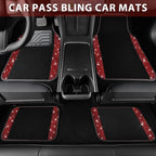 Bling Diamond Car Floor Mats, Shining Rhinestone Carpet Sparkly Glitter Crystal with Anti-Slip PVC Heel Pad Waterproof Universal Fit Automotive SUV,Sedan,Van,Cute Girl Women,4pcs Black Red