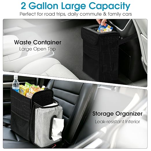 Car Trash Can with Tissue Holder, Leakproof Car Garbage Can with Detachable Car Napkin Holder, Hanging Car Trash Bin for Headrest, Console, Truck, SUV Car Accessories, Crocodile Pattern
