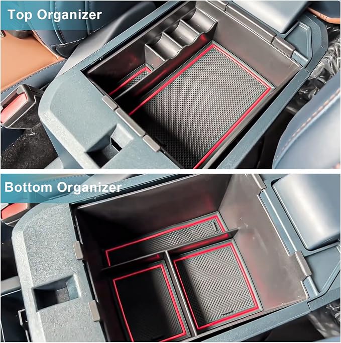 for 2022-2026 Ford Maverick Center Console Organizer Tray Accessories | 2022 2023 2024 2025 2026 Ford Maverick Armrest Trays Storage Box 2022-2026 Maverick Truck Accessories, 2-Pack (Red Trim)