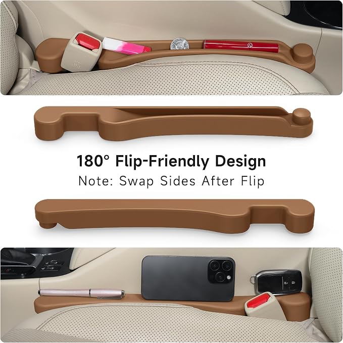 Car Seat Gap Filler Set of 2, 3IN1 Seat Side Gap Filler Plug with Storage Slot & Hook Function, Soft Foam Universal Fit Car SUV Truck Fill Gap Between Seats Console Organizer（Standard Mocha Brown）