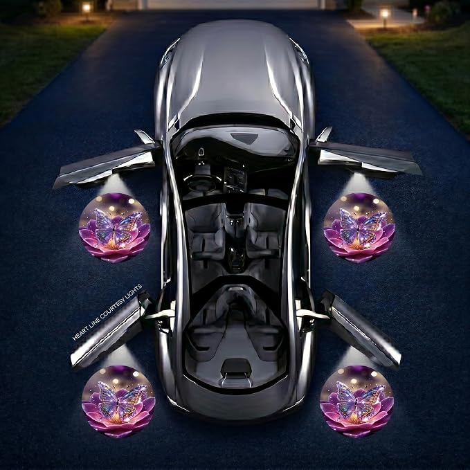 2PCS Butterfly Car Door Lights Projector, Magnetic Logo Projector Door Lights, Wireless LED Welcome Puddle Light, Butterfly Car Accessories, Butterflys Gifts for Women, Fit All Vehicles Motorcycle