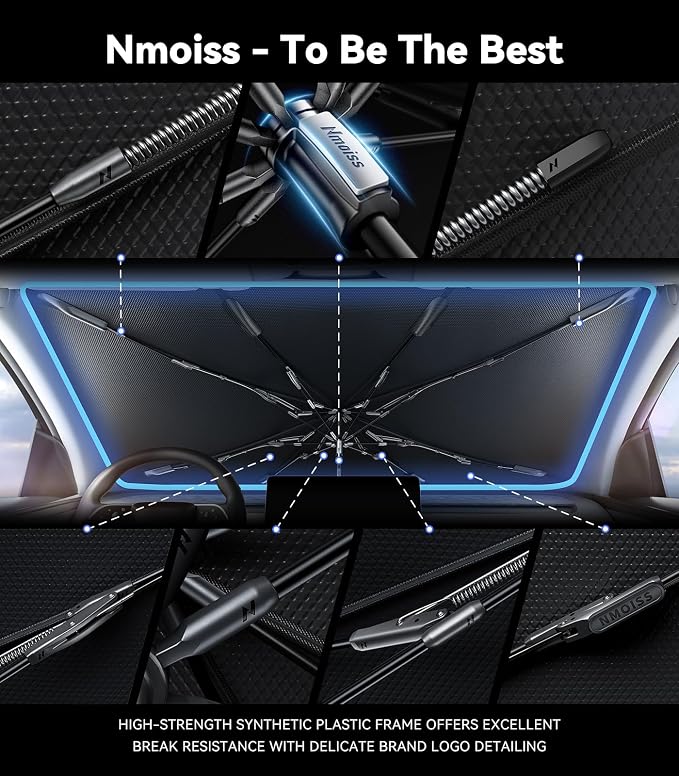Windshield Sun Shade Umbrella for Ram - [Vinyl Coating Heat Shield] Protect Car from Sun Rays & Heat Damage Keep Cool and Protect Interior, Spring Structure Edge