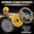 Truck Puck Citrus Sky Fragrancee Car Air Freshener – Long-Lasting Car Deodorizer, Refillable Vent & Visor Clip Auto Air Freshener for Car, Truck & SUV, Premium Fragrance, Pack of 3