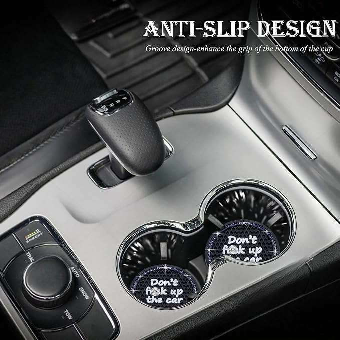 2PCS Bling Crystal Rhinestone Cup Holder Coaster – 2.75 Inch Anti-Slip Auto Insert Cup Coaster – Sparkling Interior Decor Accessories for Cars & Vehicles (Black & Blue)