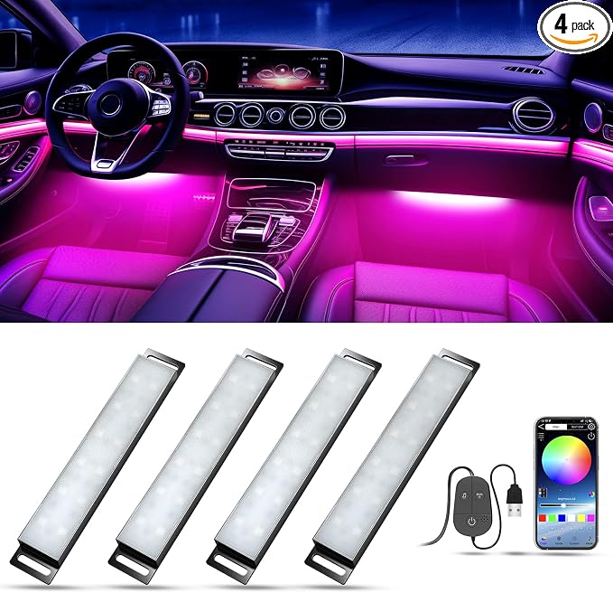 Car LED Lights Interior, RGB Interior Car Lights with App Control and Music Sync, USB Under Dash LED Lights for Jeeps Trucks SUVs, DC 5V