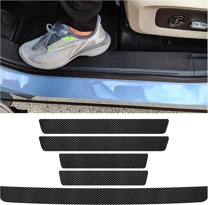5PCS Car Door Sill Protector,Carbon Fiber Threshold/Rear Bumper Guard Anti-Scratch Sticker Door Edge Protection Decorate,Interior Accessories Self-Adhesive Anti-Scratch Waterpoor (Carbon Fiber-5Pcs)