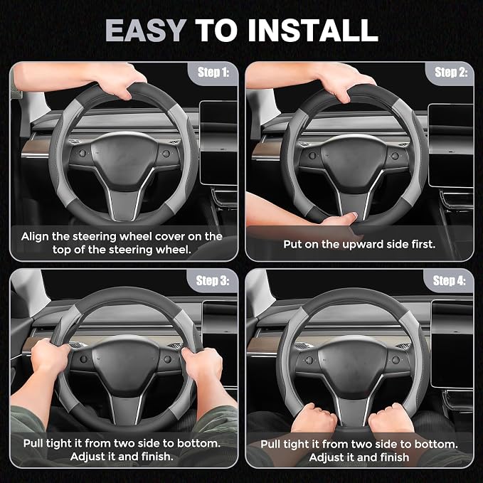 Car Steering Wheel Cover, Microfiber Leather Steering Wheel Covers with Anti-Slip Lining, Breathable Elastic Car Steering Wheel Protector, Universal Standard Size 14-15 inch