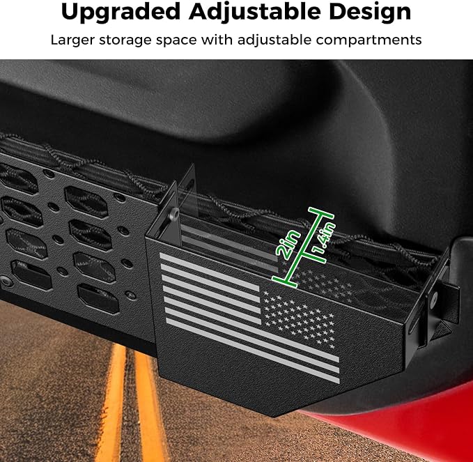 Metal Front Door Pocket Storage Box for Jeep Wrangler JL JLU 4XE 2018-2026 & Gladiator JT 2020-2025 2026 Accessories Adjustable Door Storage Organizer Molle Panels (Not for Power Seats), 2PCS