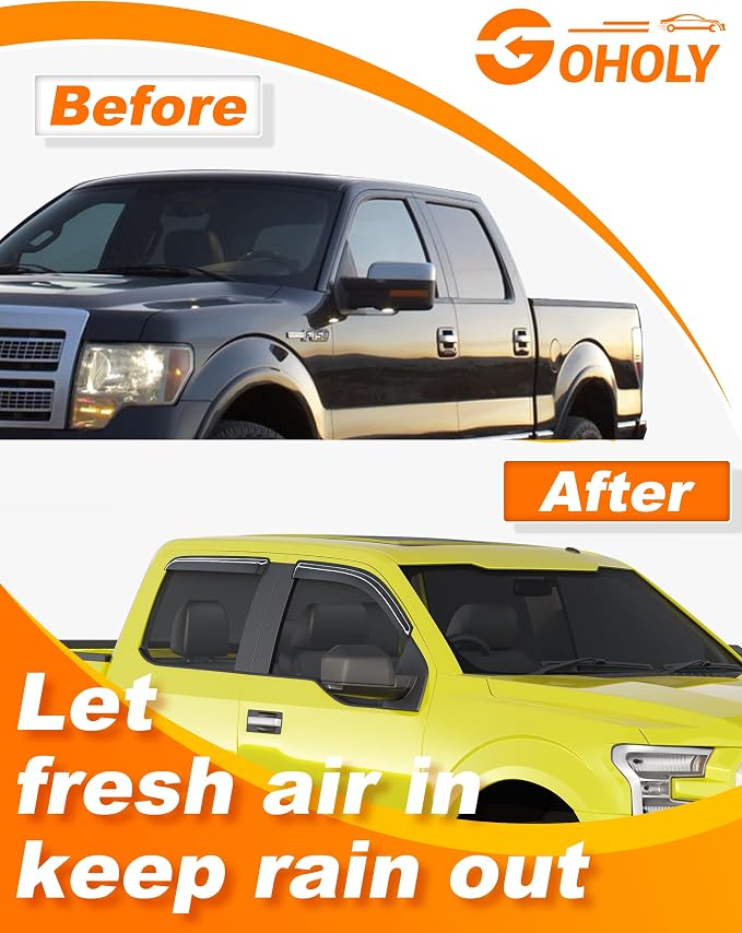 Extra-Thick Window Rain Guard for Ford F150 SuperCrew 2009-2014 Rain Guards Tape-on Side Truck Window Visors Low Profile Vent Visor Window Deflectors Vent Shades Car Accessories