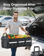 Trunk Organizer for SUV – Car Storage Box with Reflective Strips, Collapsible Car Organizer with Large Capacity, Essential Car Accessories for Truck, Van & Sedan, Black, 33.1" x 13.0" x 12.0"