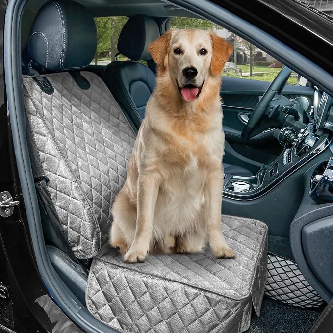 Waterproof Front Seat Car Cover, Full Protection Dog Car Seat Cover with Side Flaps, Nonslip Scratchproof Front Seat Cover Fits for Cars, Trucks, SUVs, Jeep, Gray (Gray)