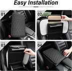 Car Center Console Cover, Upgraded Leather Car Armrest Cushion with 2 Storage Pockets, Universal Waterproof Cushion Pad, Non-Slip Car Interior Accessories, Fits Most Sedans SUVs Trucks (Black)