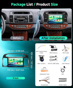 4G+64G Android Car Stereo Carplay for Toyota Camry 2000 2001 2002 2003 2004 2005 2006, 9 Inch Touch Screen Car Radio with GPS WiFi Bluetooth FM Mirror Link Android Auto Backup Camera