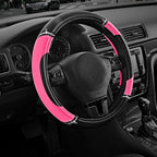Leather Steering Wheel Cover - Made with PVC Leather - Anti-Slip, Universal Fit 14 1/2 inches to 15 inches - Hot Pink