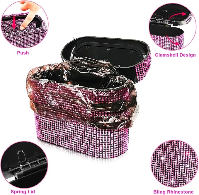 Car Trash Can with Lid, Mini Auto Dustbin Garbage Can, Car Accessories for Interior, Vehicle Can Garbage Bin with 30pcs Trash Bags, Multipurpose Organizers for Home, Office, Cars, SUV, Truck