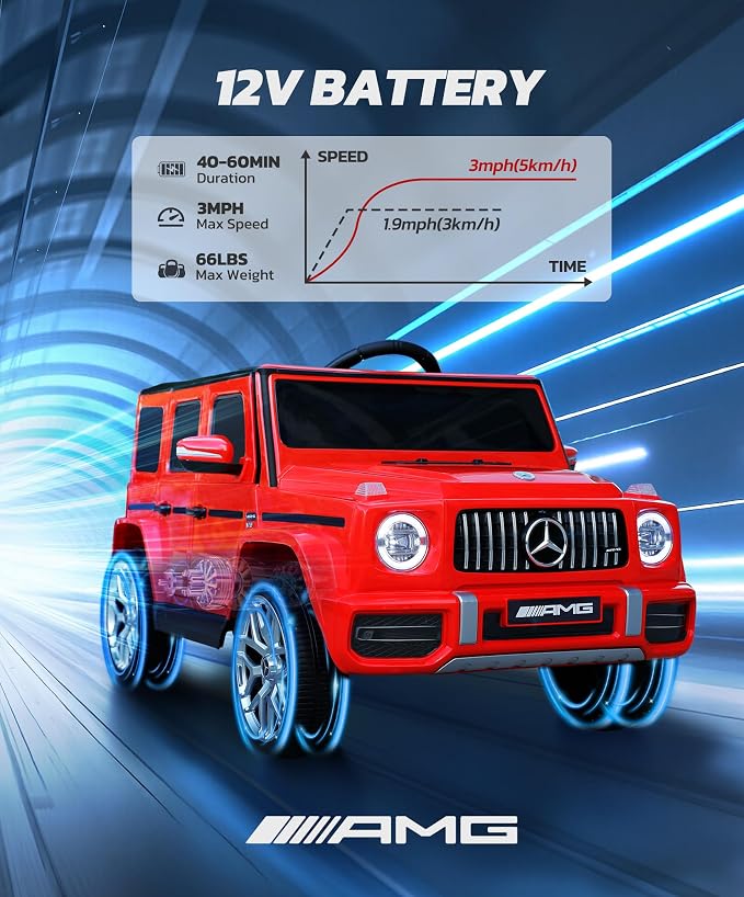 Licensed Mercedes-Benz AMG G63 Ride on Toys,Drivable Car for Toddler,Kids' Electric Vehicles,Dual Mode of Flashing Light/LED Light,Low Battery Prompt,Bluetooth,Music& Horn,Soft Start,Red