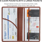Premium Car Registration & Insurance Card Holder with Magnetic Shut, Vehicle Glove Box Car Organizer - For Documents, Cards, License (Brown)