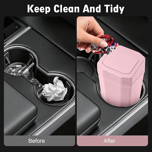 Car Trash Can with Lid - Mini Car Garbage Can Bin for Cup Holder - Pink Small Leakproof Vehicle Trash Bin for Back Seat, Cute Automotive Accessories Organizers and Storage for Door SUV Truck