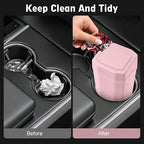 Car Trash Can with Lid - Mini Car Garbage Can Bin for Cup Holder - Pink Small Leakproof Vehicle Trash Bin for Back Seat, Cute Automotive Accessories Organizers and Storage for Door SUV Truck