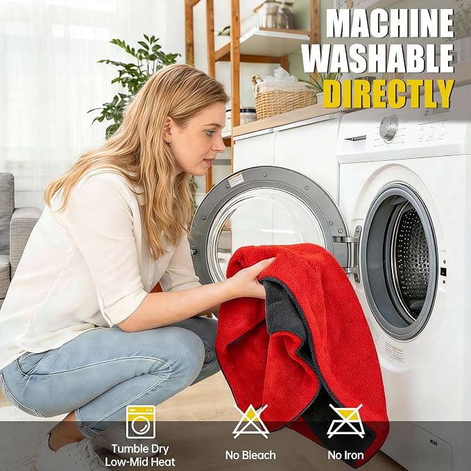 3-Pack Car Drying Towel-Microfiber Extra Large Towels for Cars(59"x24"), Ultra-Absorbent, Scratch & Streak Free, 1300 GSM, Twisted-Loop Cleaning Cloth for Truck, SUV, Car Accessories, Red