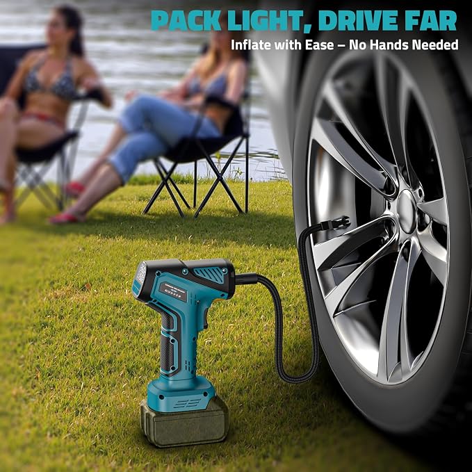 150PSI Tire Inflator Portable Air Compressor: Cordless Air Pump Compatible with Makita 18V Battery - Car Tire Pump with Digital Pressure Gauge & LED Light for Auto, Motorcycles (Tool Only)