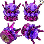 4PCS Crown Bling Tire Stem Valve Caps, Crystal Diamond Car Wheel Tire Valve Caps Universal Copper Core Stem Covers for Cars, SUV, Trucks, Bikes, Motorcycles, Bicycles (Purple)