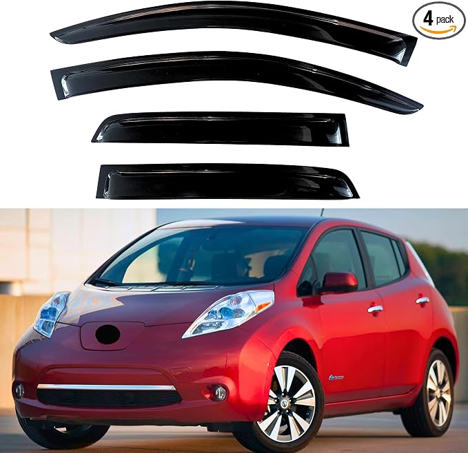 KPY Window Visors Compatible with Nissan Leaf 2010-2017, 4PC Rain Guard Side Vent Deflectors Tape-On Style, 2010 2011 2012 2013 2014 2015 2016 2017