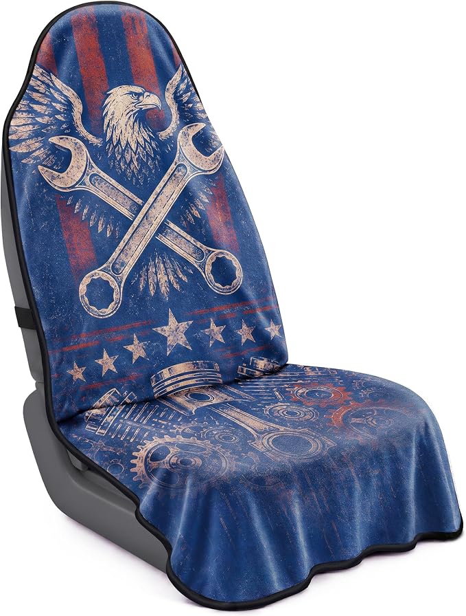Car Seat Towel Cover for Front Seats, 1Pc Sweat Absorbent Car Seat Protector with Non-Slip Backing, Waterproof Towel Car Seat Covers for Runners, Gym, Swimming, Beach, Pets, Eagle Gear
