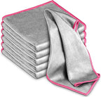 Airlab Glass Polishing Cloth Streak Free Miracle Cleaning Cloth Lint Free Microfiber Cleaning Rags for Glasses Kitchen Dish Mirrors Easy Clean, Pack of 6, 12" x 12", Sliver-Pink