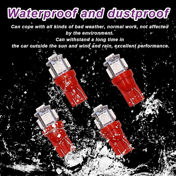 10 PCS Car Interior LED Light Bulb, T10 5050 5SMD LED Car Bulb Kit, Super Bright Automotive Led Replacement Bulbs for Dashboard Dome Map Door Courtesy License Plate Lights (Red)