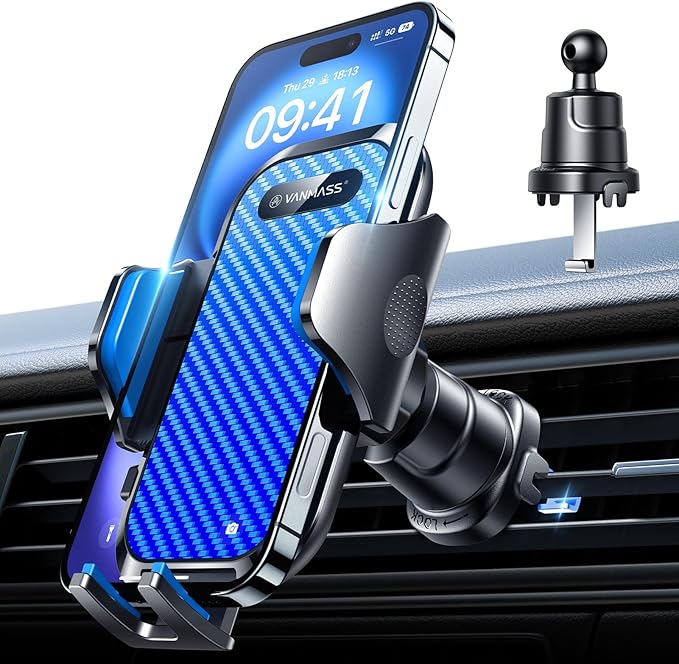 Phone Holders for Your Car Ultimate Military-Grade Car Phone Holder Mount【Patent & Safety Certs】 Upgraded Shockproof Truck Air Vent Phone Mount for iPhone 17 Pro Max 16 Samsung Android,Blue