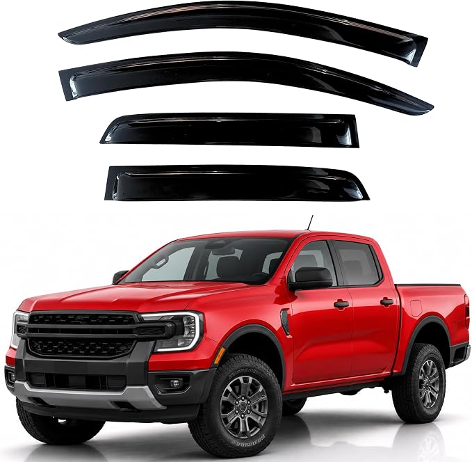 KPY Rain Guards Fit for 2024-2026 Ford Ranger SuperCrew, Out-Channel Window Visors Vent Wind Deflectors 4PC, Truck Accessories for 24-26 Ranger (SuperCrew Only)