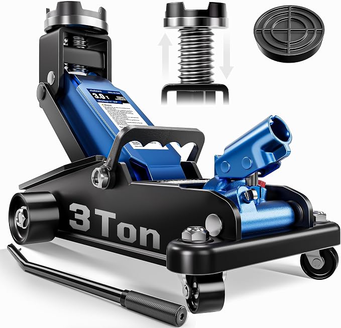 3 Ton Floor Jack, Alloy Steel Hydraulic Car Jack with Quick Lift & Cross-Shape Rubber Pad, 7.1-20.9 Inch Lifting Range for SUV Truck (6600 lbs)