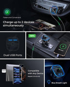 FM Transmitter, Bluetooth FM Transmitter Wireless Radio Adapter Car Kit with Dual USB Charging, Audio Receiver Car Charger MP3 Player, Support Hands-Free Calling, TF Card & USB Disk