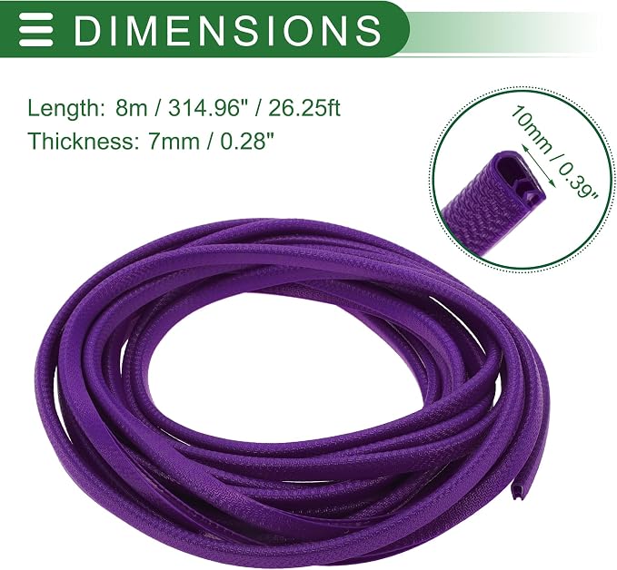 Universal Car Door Edge Protective Sealing Strip U-Type Door Scratch Protection Guard, 26.25ft 8m, Anti-scratch Collision, PVC Iron, Purple