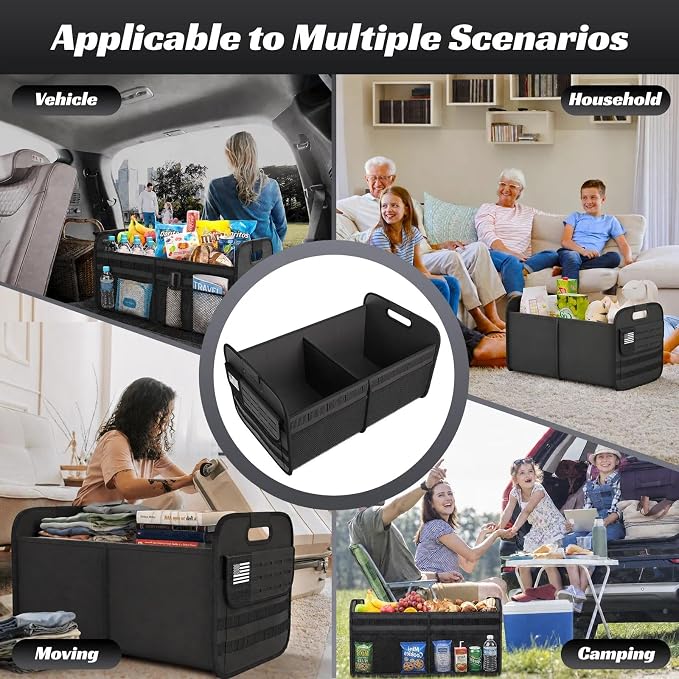 Car Trunk Organizer for SUV - 65L Collapsible Tactical MOLLE Car Storage with Reinforced Handles & Multiple Pockets, Sturdy Trunk Organizers for Groceries, Tools & Outdoor Storage (Black)