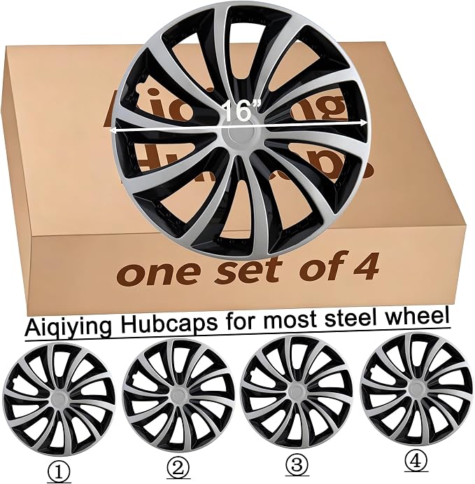 Hubcap Wheel Cover Replacement R16 Hub Caps Universal-Fit Steel Wheel Rim Cover ABS Material Exterior Accessories for Car Truck SUV -Set of 4（16-inch，Silver-Black）