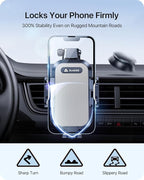 Car Phone Holder Mount (Strong Suction&Bumpy Road Stable) Phone Holders for Your Car, Cell Phone Car Mount for Windshield Dash Vent Truck Cradle Stand for iPhone 17 16 15 14 Pro Max Grey