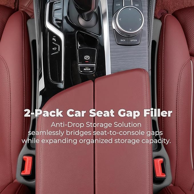 Car Seat Gap Filler, 2-Pack No-Drop Seat Side Gap Seam Filler Organizer with Phone Holder, Universal Fit Fill The Gap Between Seat & Console, Perfect for Car, SUV, Truck