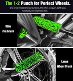 3PCS Quick Car Wheel Brush Kit, 2-Size 360° Bendale Rim Cleaner Brushes, Boars Hair Detailing Brush, Fast Scratch-Free Cleaning for Car Wheels, Motorcycle, Green