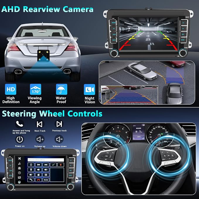 Car Stereo for VW Volkswagen Jetta Golf Passat Beetle Tiguan Polo EOS, 7" Touchscreen Car Radio with Wireless Apple CarPlay & Android Auto,YouTube,GPS, WiFi, Bluetooth, FM,SWC, DSP（with Accessories）