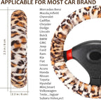 Fluffy Car Steering Wheel Cover, Universal Fuzzy Wheel Cover 14 1/2-15 & Handbrake Cover & Gear Shift Cover Set, Anti-Slip Leopard Warm Fur Vehicle Wheel Protector Car Accessories for Men Women