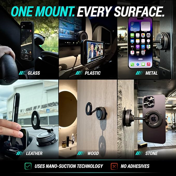 Clutch-X™ Black – Vacuum Phone Mount Suction Cup Car Phone Holder for iPhone, Window Phone Mount for Travel, 360° Vacuum Magnetic Phone Holder for Car, Magnetic Phone Holder with Suction Cup