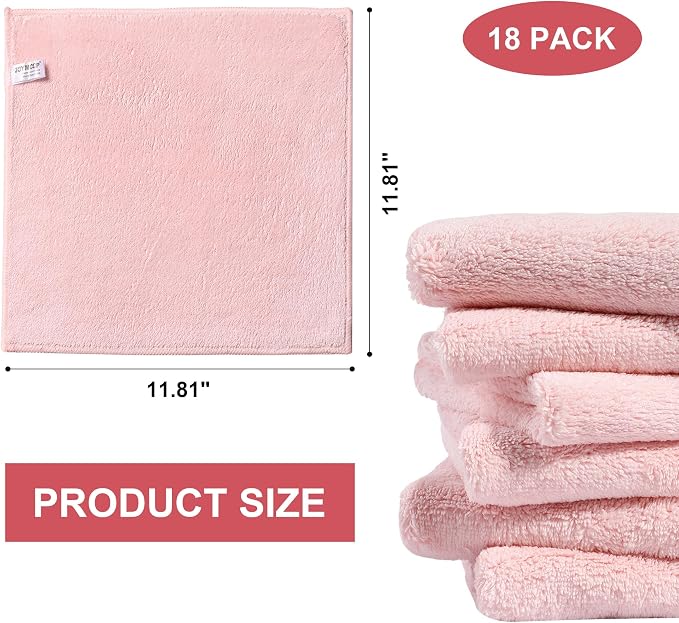 Microfiber Cleaning Cloths, 11.8" x 11.8" Pink Reusable Kitchen Towels, Lint-Free Cleaning Rags, Super Absorbent Cleaning Cloths for Kitchen, Car, and Household Cleaning, 18 Packs