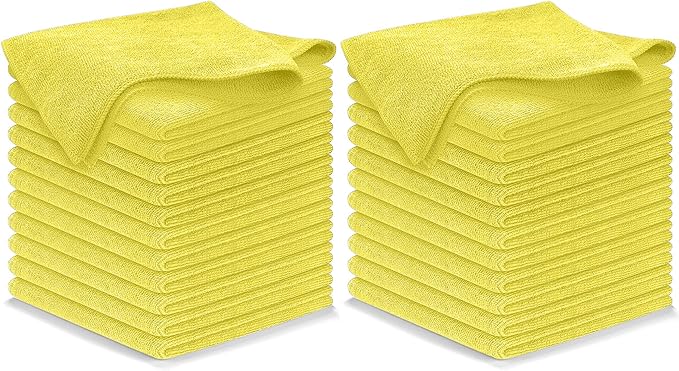 Microfiber Cleaning Cloth Yellow - 24 Pcs 12.5"x12.5" - High Performance - 1200 Washes, Ultra Absorbent Towels Weave Grime & Liquid for Streak-Free Mirror Shine - Car Washing Cloth