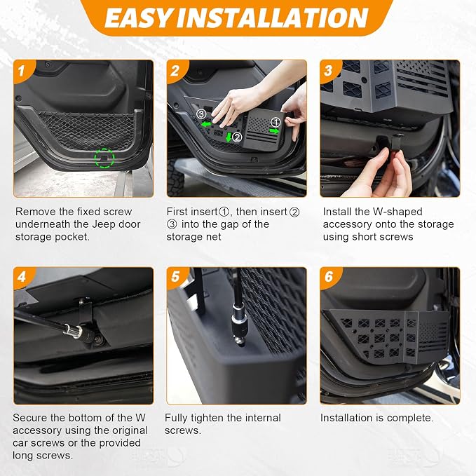 MAIKER Metal Rear Door Storage Box Compatible with 2018-2025 Jeep Wrangler JL JLU 4XE & 2020-2025 Gladiator JT, Insert Organizer Box Pockets for Replace Sagging Nets, 2PCS(Black)
