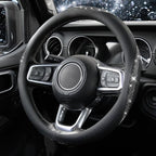 Sparkly Diamond Steering Wheel Cover, Bling Rhinestone Breathable Leather Car Protector, Universal 15 Inch Fit for Women Girls, Anti-Slip Comfortable, Black