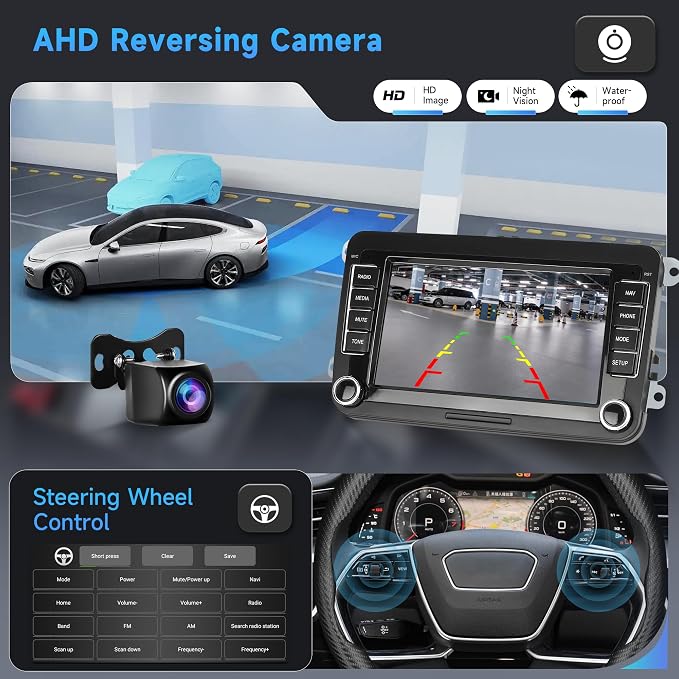 8 Core 6+128G Android Car Radio for VW Passat Golf MK5 MK6 Jetta T5 EOS Polo Touran Seat Sharan Wireless Carplay Android Auto, 7'' Touchscreen Car Radio with GPS Bluetooth WiFi FM/RDS DSP Rear Camera